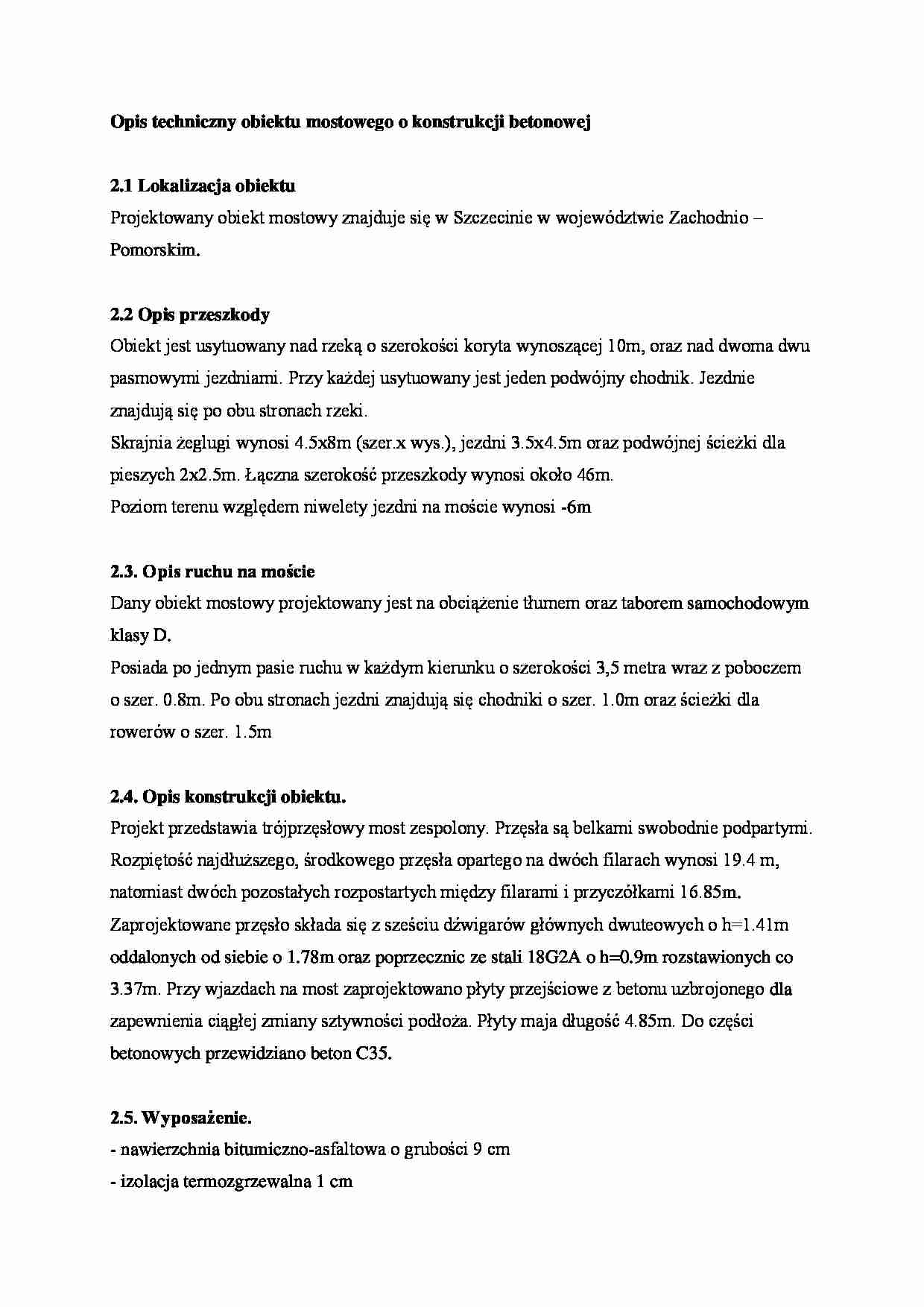 Opis techniczny obiektu mostowego o konstrukcji betonowej - strona 1