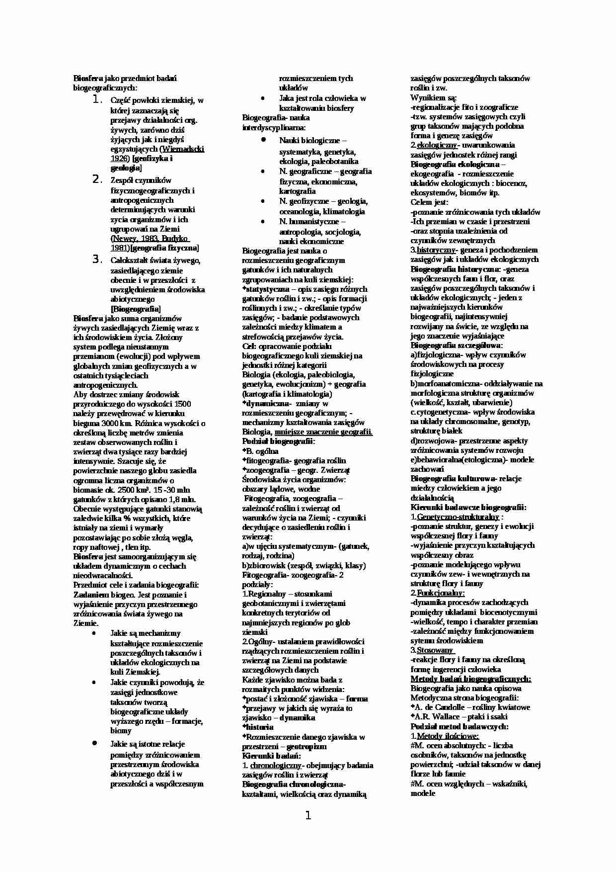 Biogeografia - ściąga - strona 1