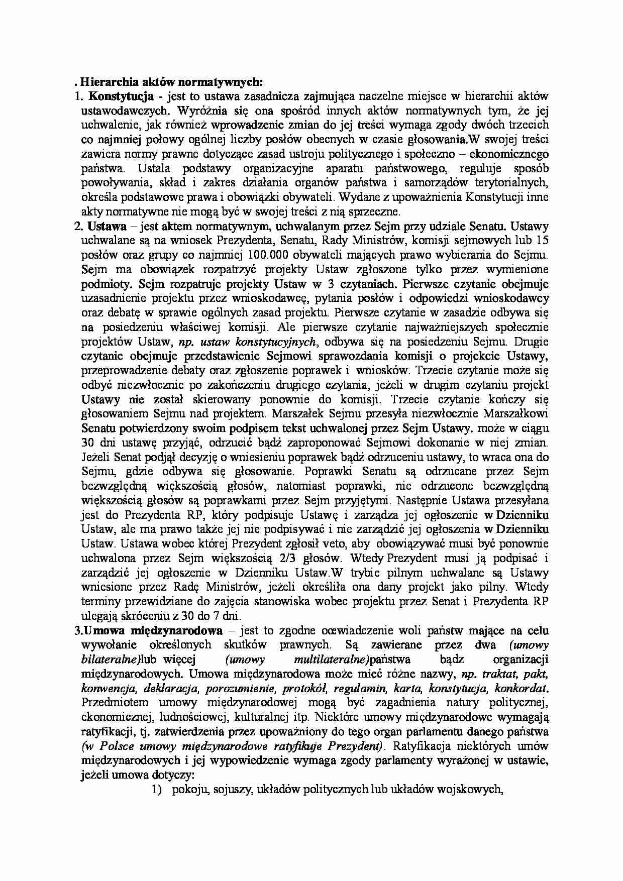 Hierarchia aktów normatywnych-opracowanie - strona 1