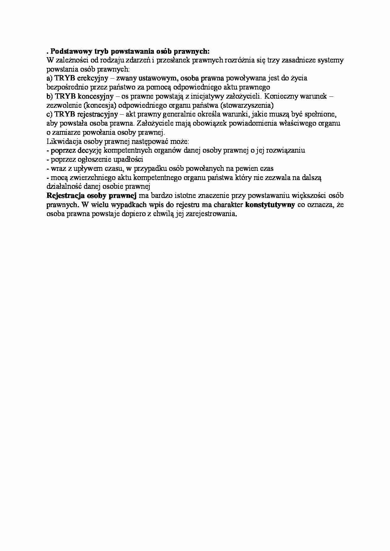 Podstawowy tryb powstawania osób prawnych-opracowanie - strona 1