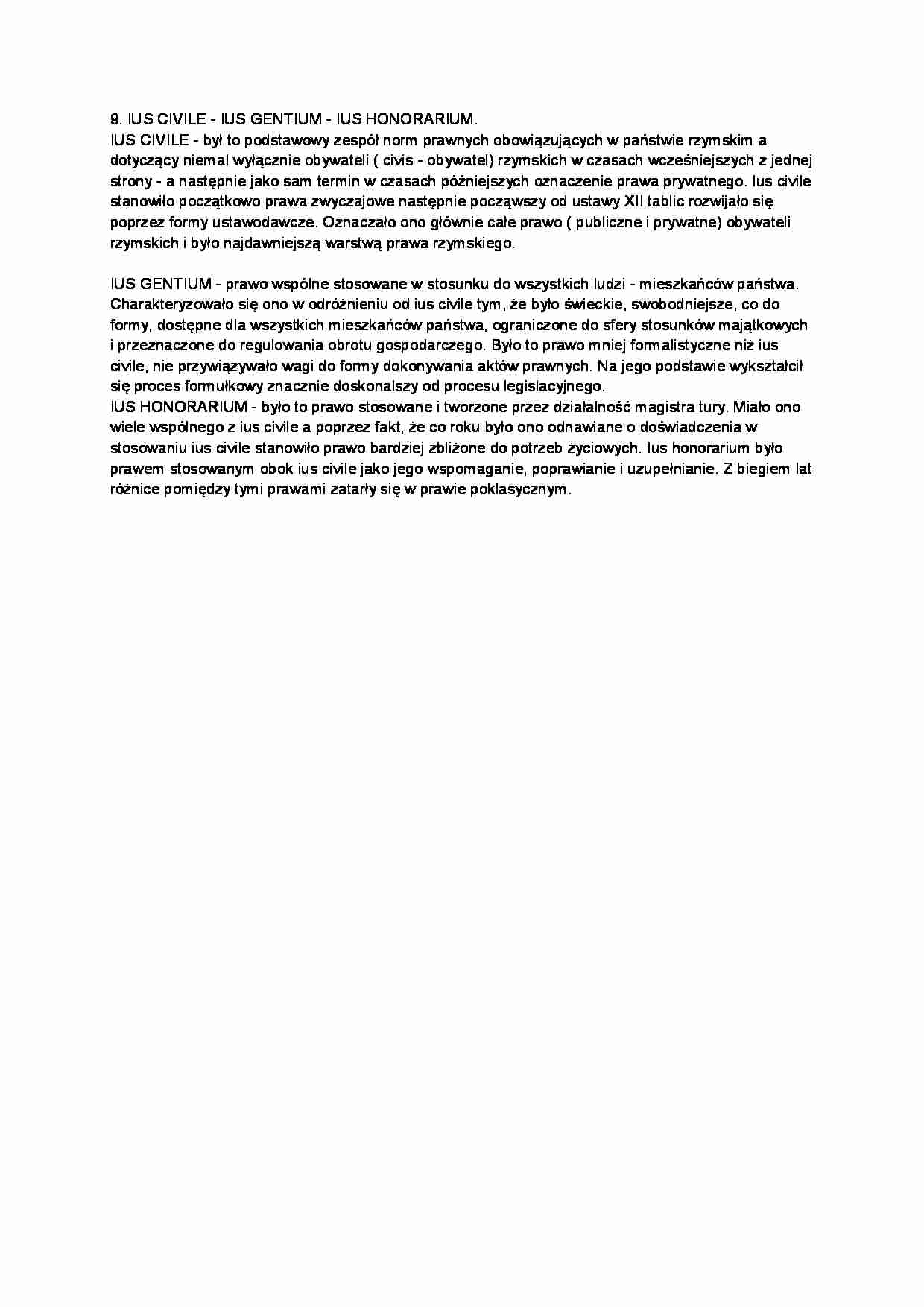 IUS CIVILE - IUS GENTIUM - IUS HONORARIUM-opracowanie - strona 1