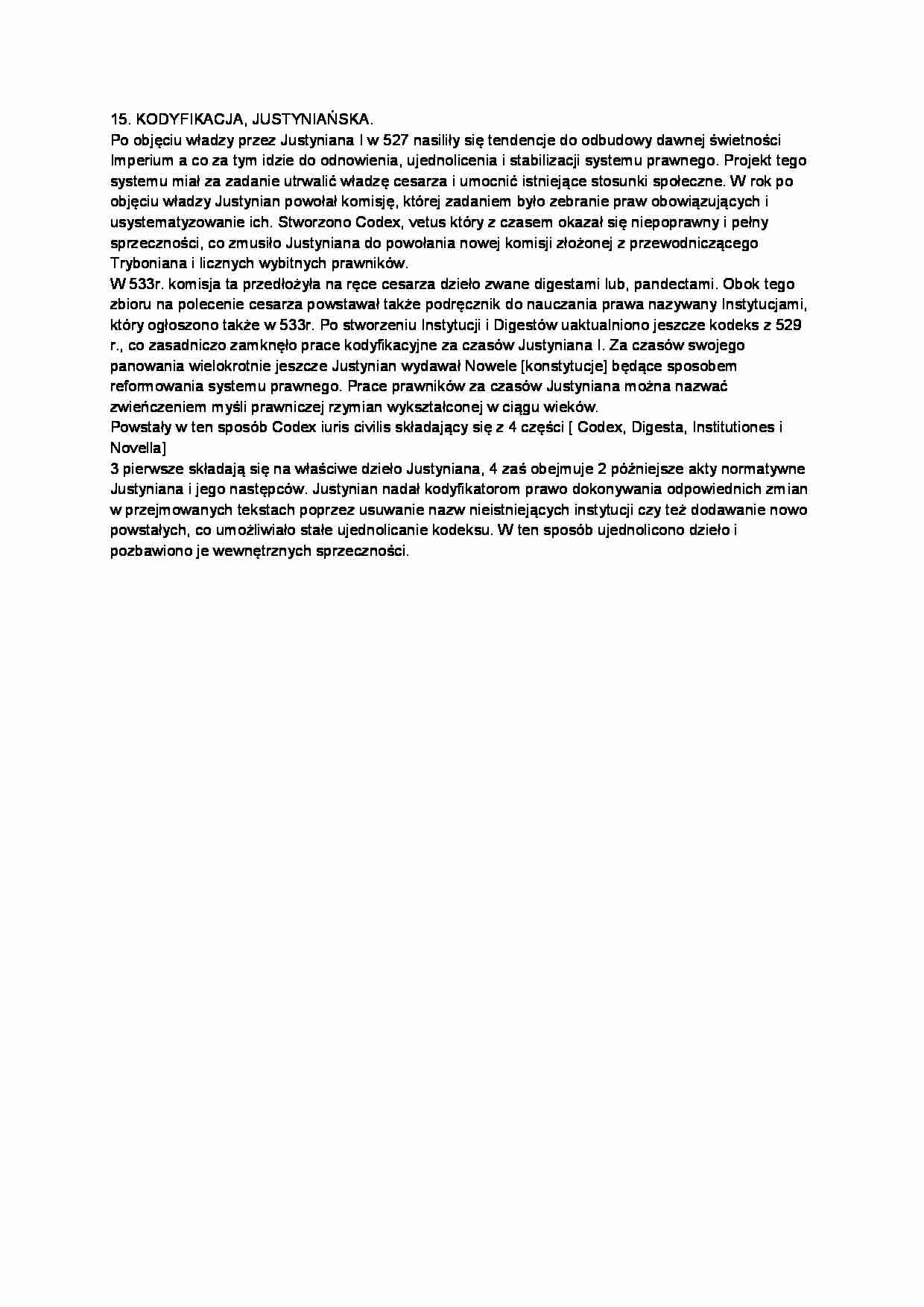 Kodyfikacja justyniańska-opracowanie - strona 1