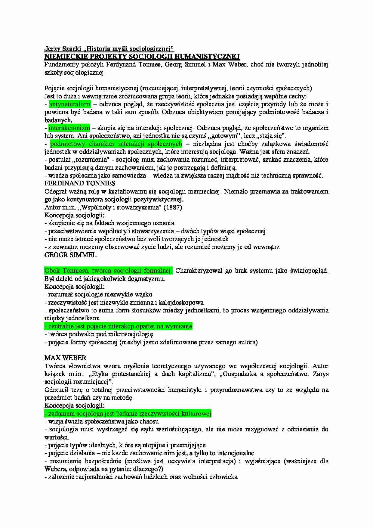 Historia myśli socjologicznej - omówienie  - strona 1