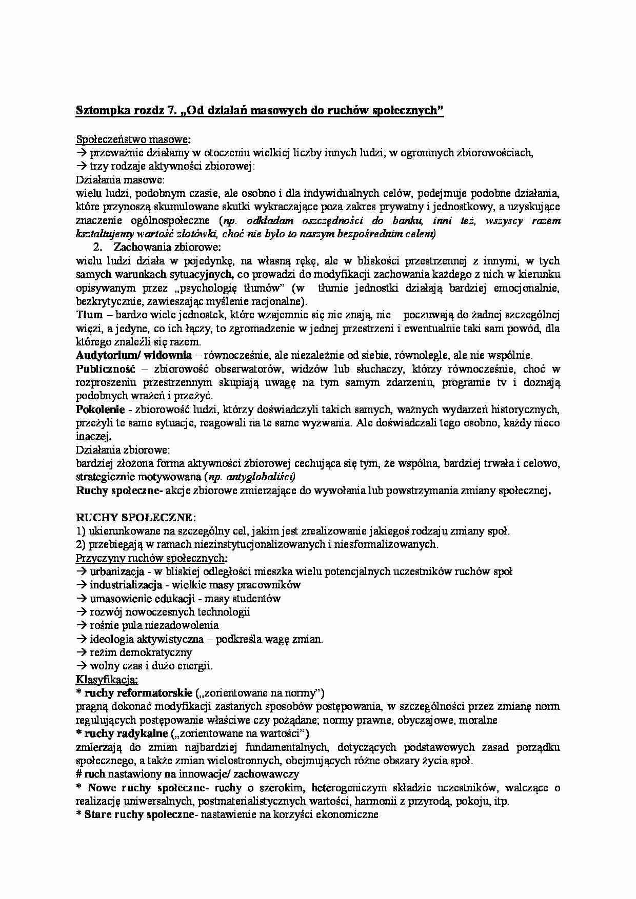 Od działań masowych do ruchów społecznych - omówienie  - strona 1