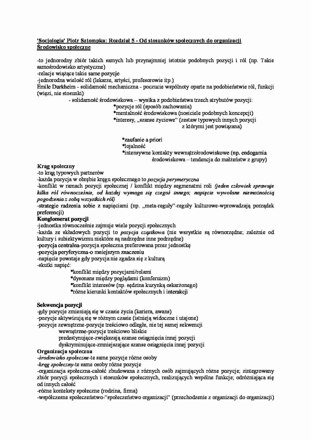 od stosunków społecznych do organizacji Środowisko społeczne - strona 1