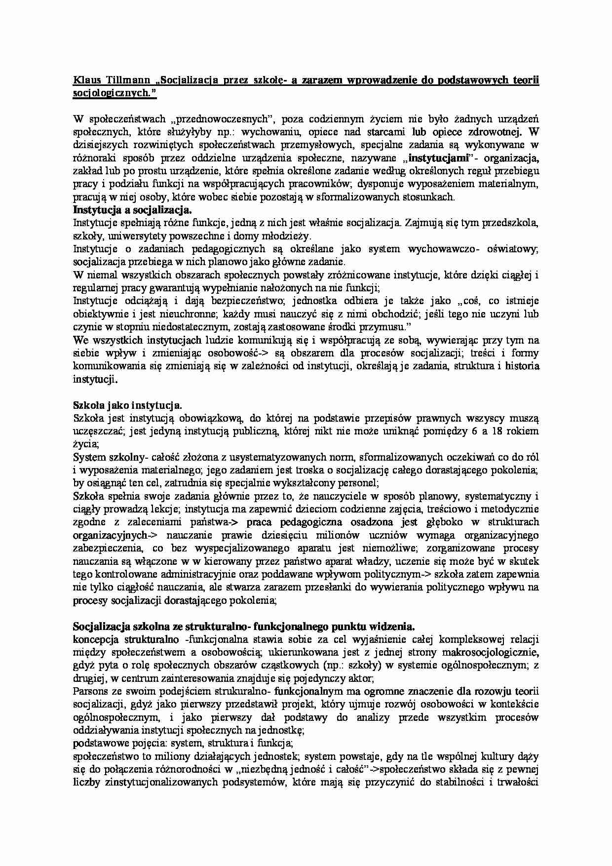 Socjalizacja przez szkołę - omówienie - strona 1