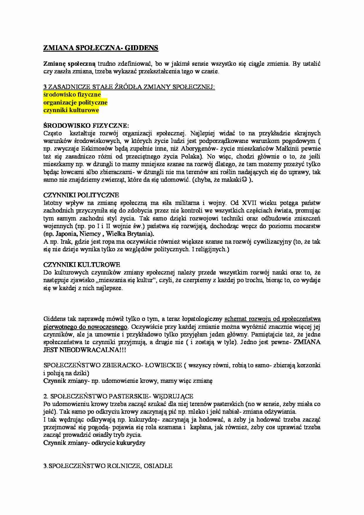 Zmiana społeczna - Giddens - strona 1