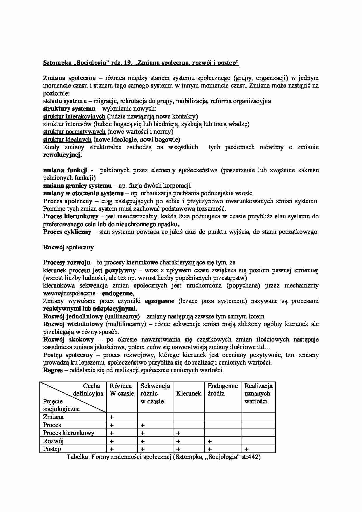 Zmiana społeczna - rozwój i postęp - omówienie  - strona 1