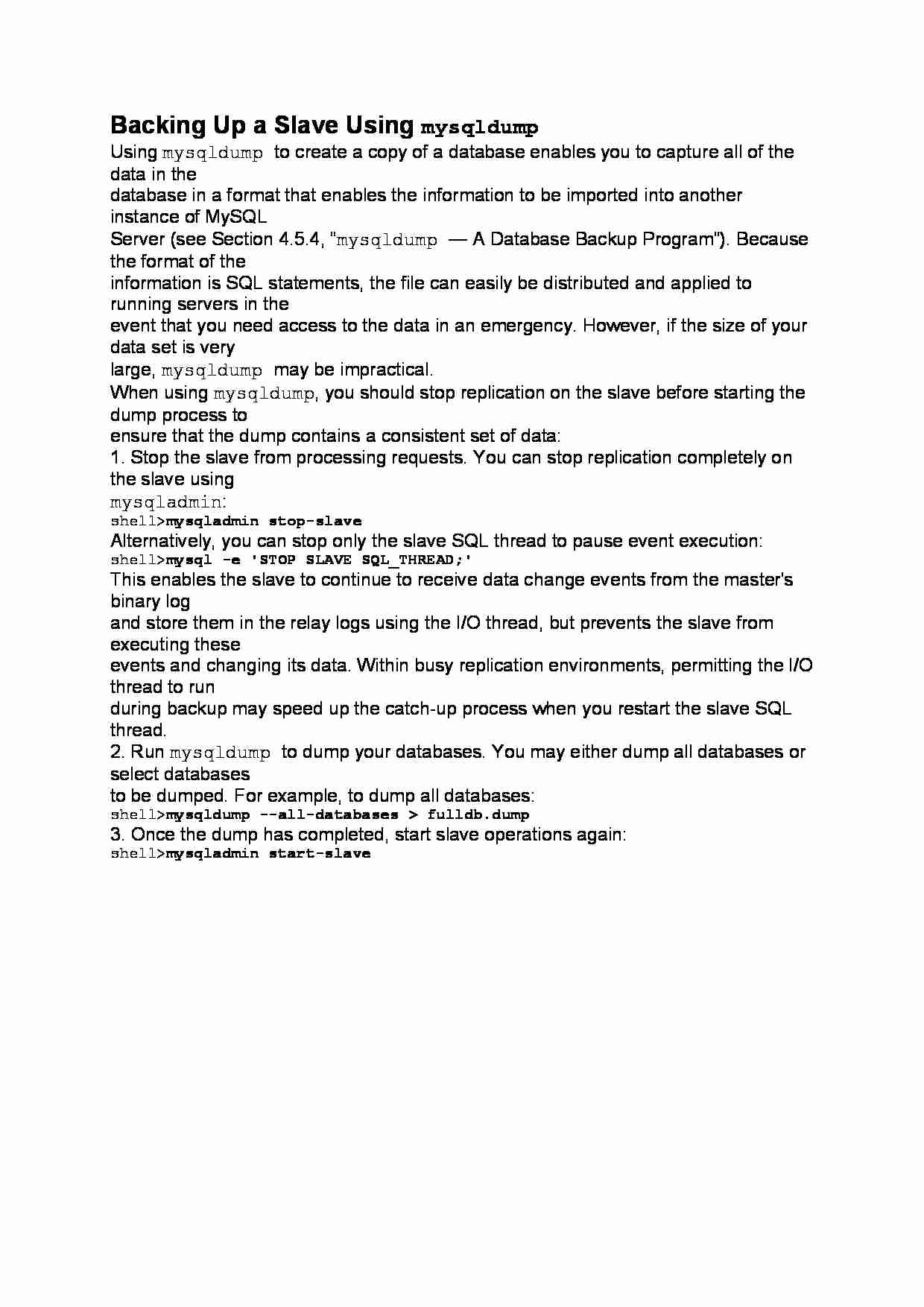 Backing Up a Slave Using mysqldump-opracowanie - strona 1