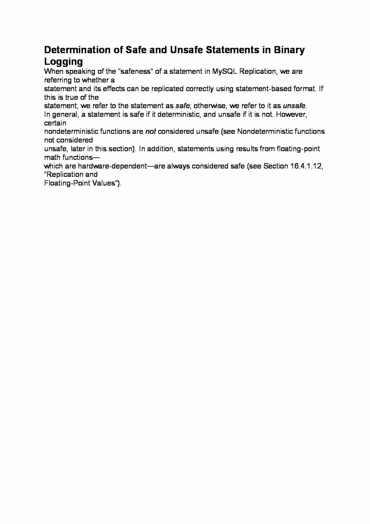 Determination of Safe and Unsafe Statements in Binary Logging-opracowanie - strona 1