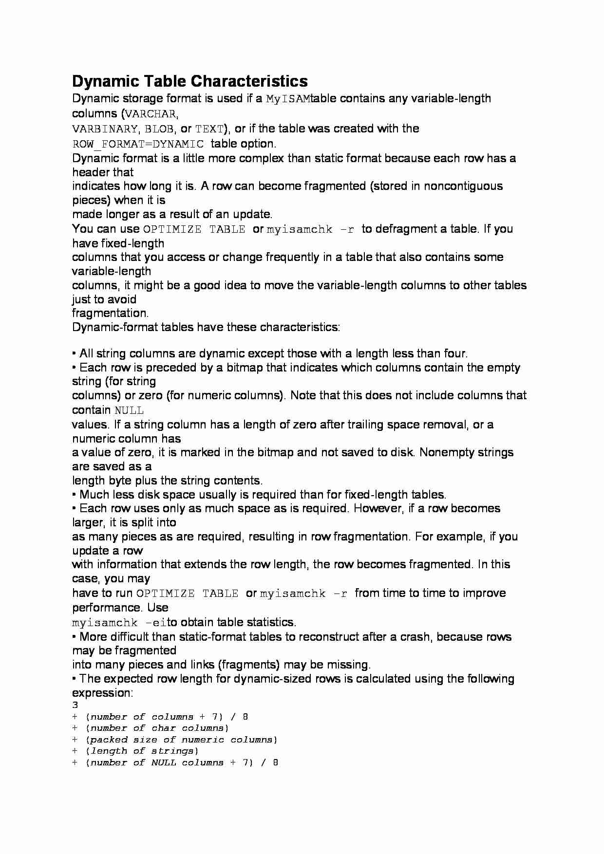 Dynamic Table Characteristics-opracowanie - strona 1
