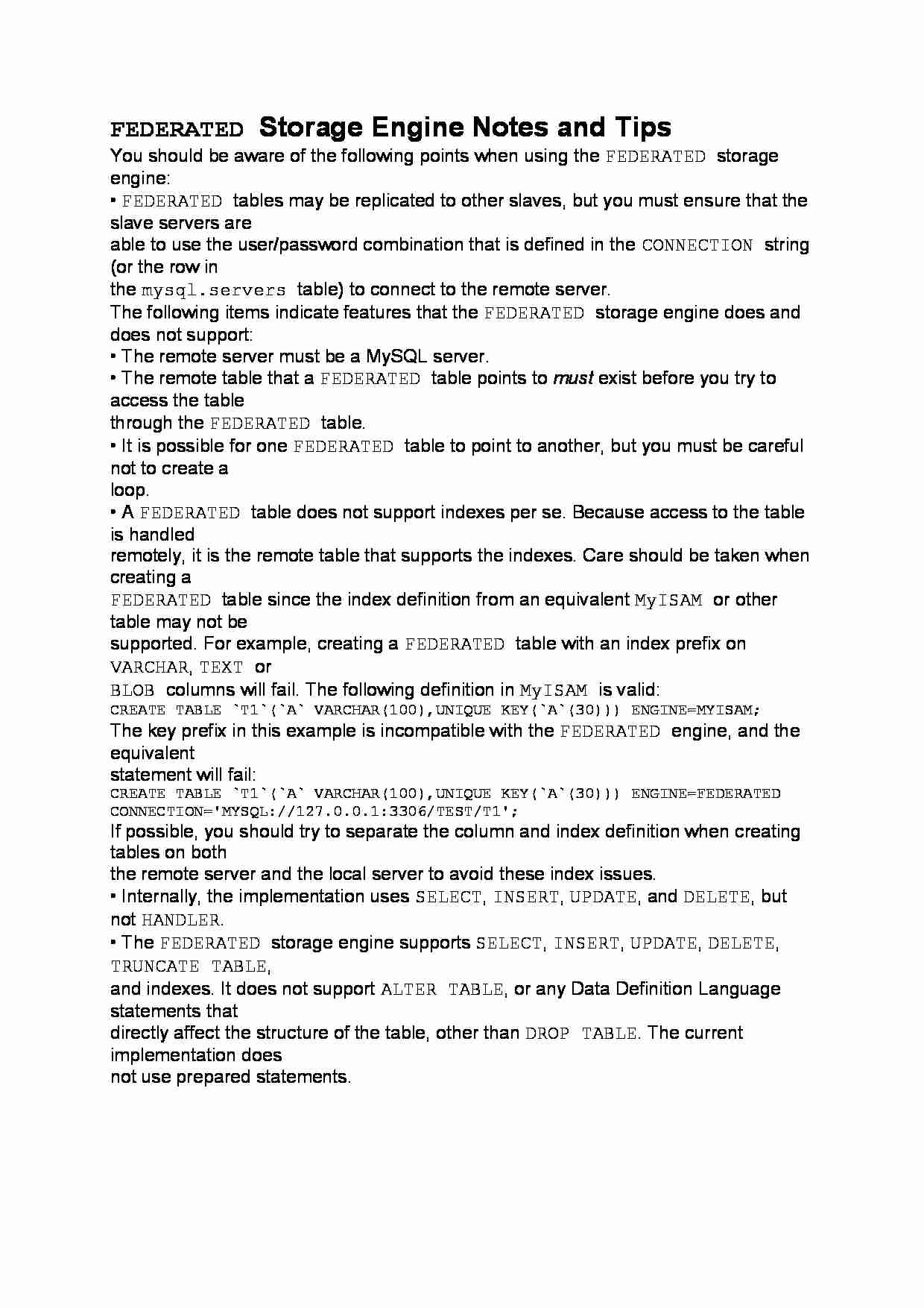 FEDERATED Storage Engine Notes and Tips-opracowanie - strona 1