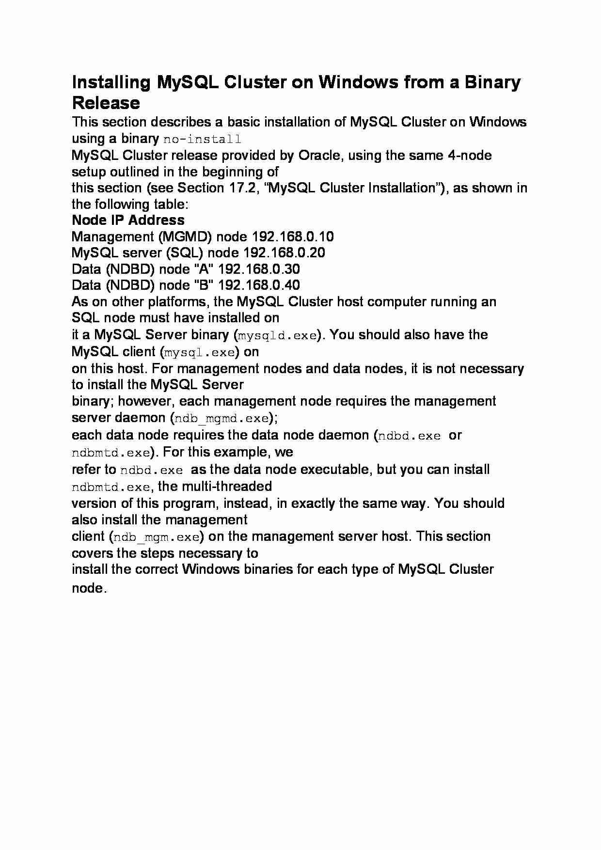 Installing MySQL Cluster on Windows from a Binary Release-opracowanie - strona 1