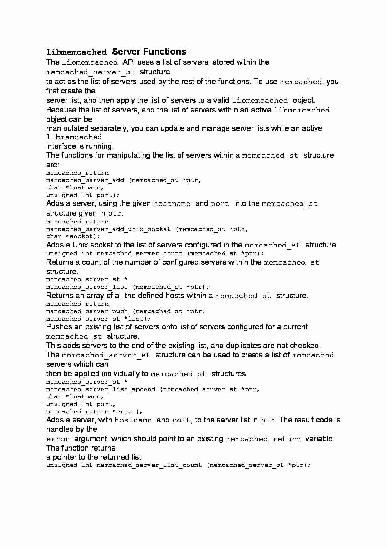 libmemcached Server Functions-opracowanie - strona 1