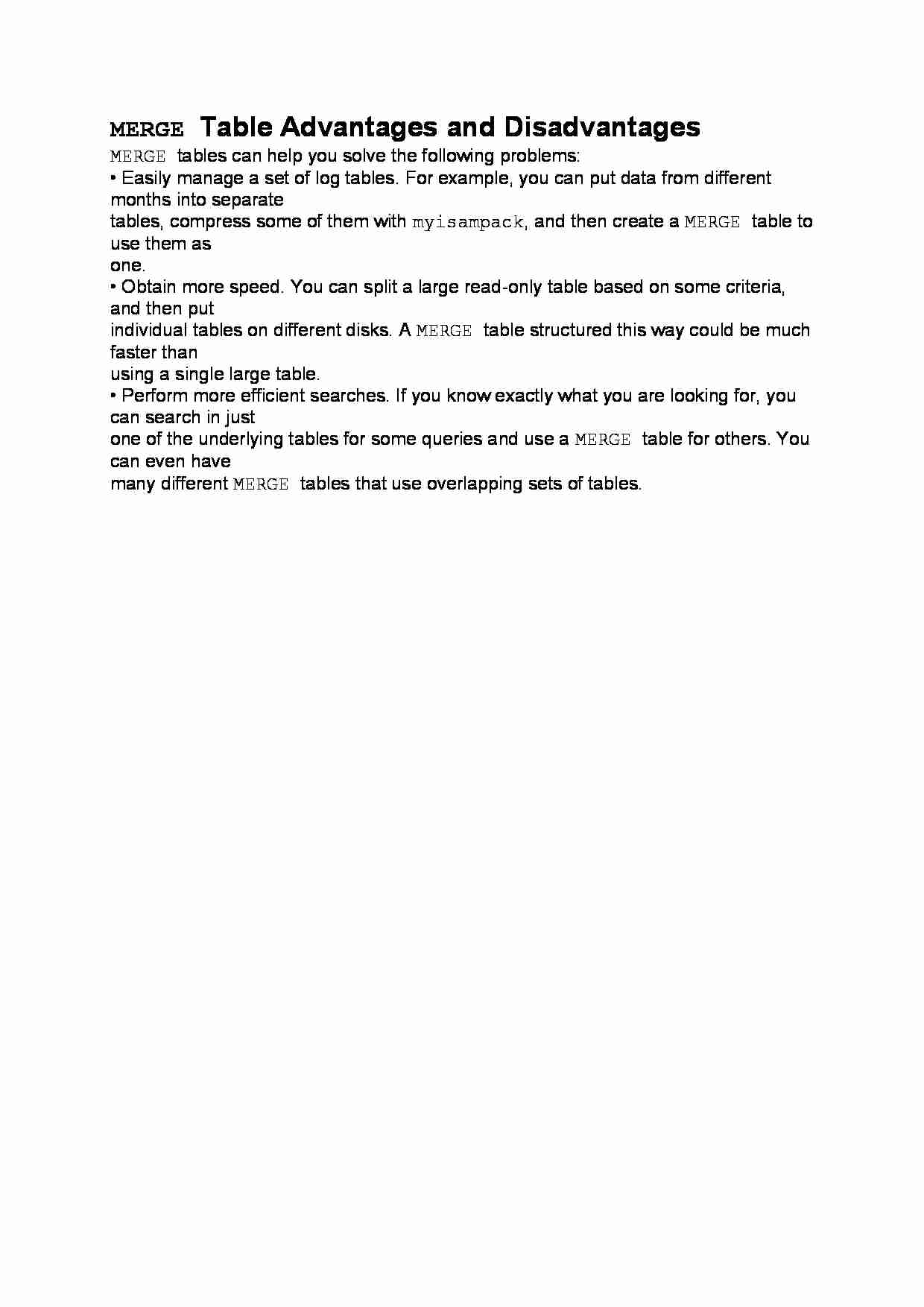 MERGE Table Advantages and Disadvantages-opracowanie - strona 1