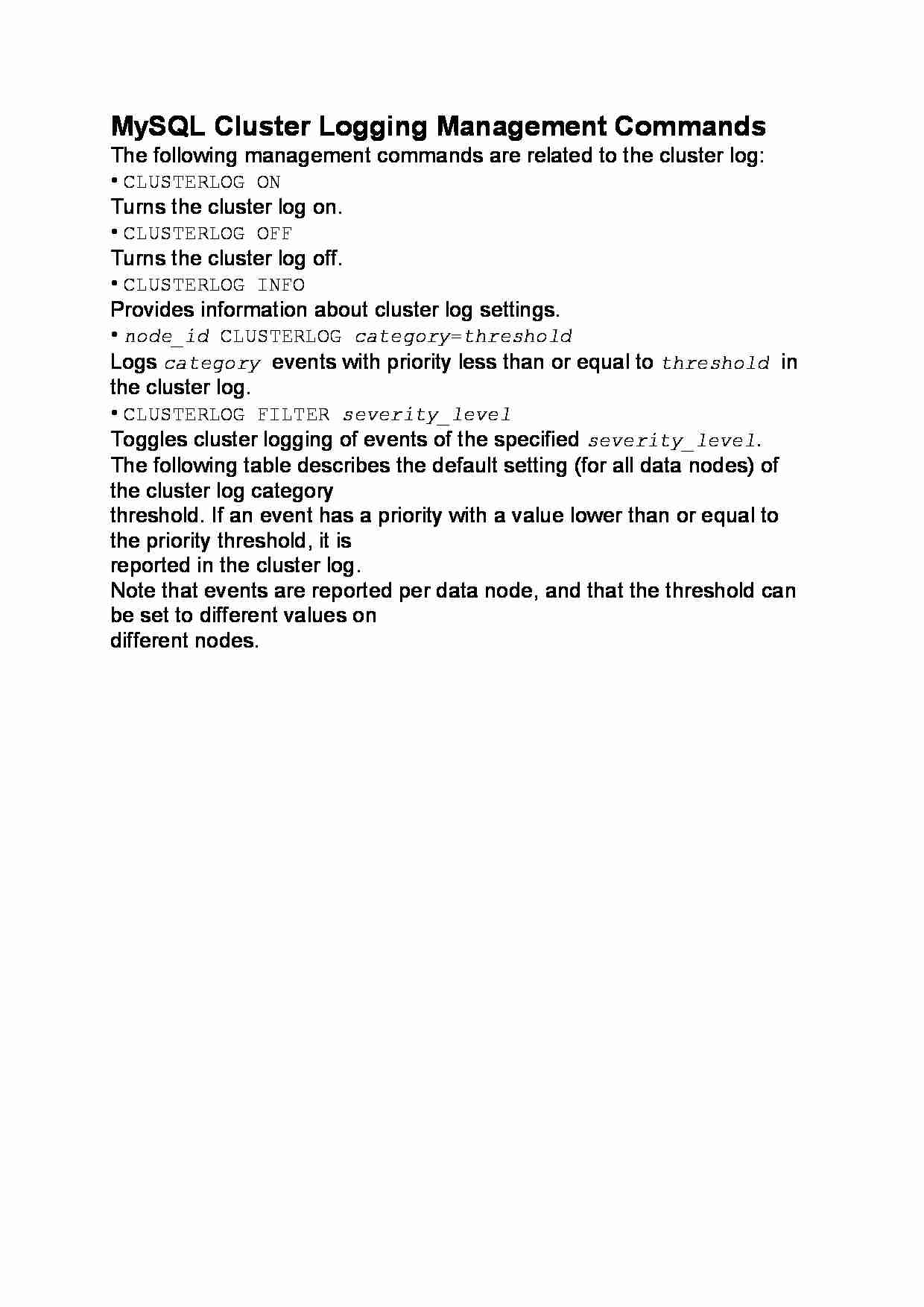 MySQL Cluster Logging Management Commands-opracowanie - strona 1