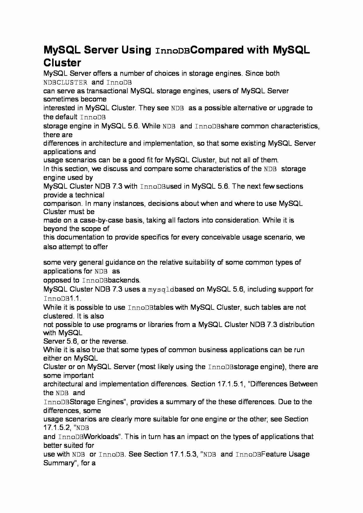 MySQL Server Using InnoDB Compared with MySQL Cluster-opracowanie - strona 1