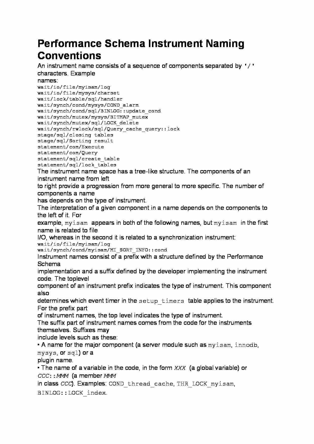 Performance Schema Instrument Naming Conventions-opracowanie - strona 1