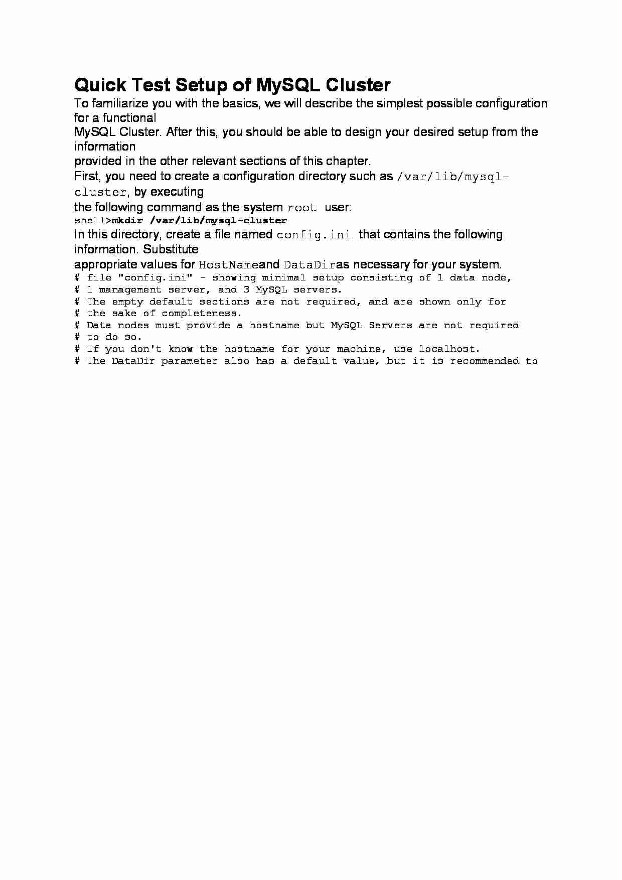 Quick Test Setup of MySQL Cluster-opracowanie - strona 1