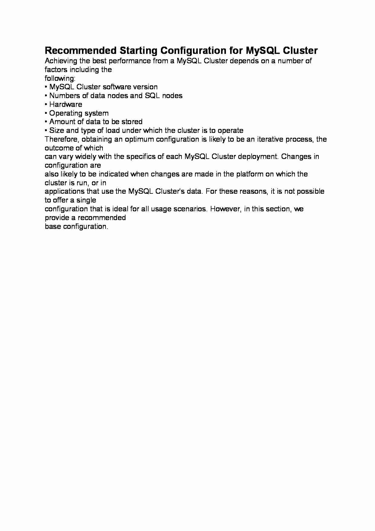 Recommended Starting Configuration for MySQL Cluster-opracowanie - strona 1