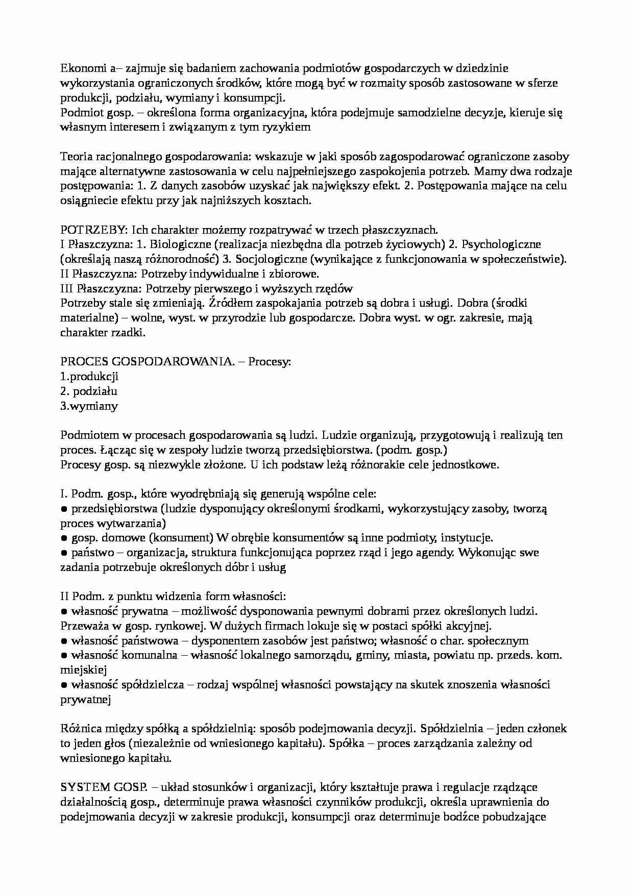 Ekonomia - PROCES GOSPODAROWANIA - strona 1