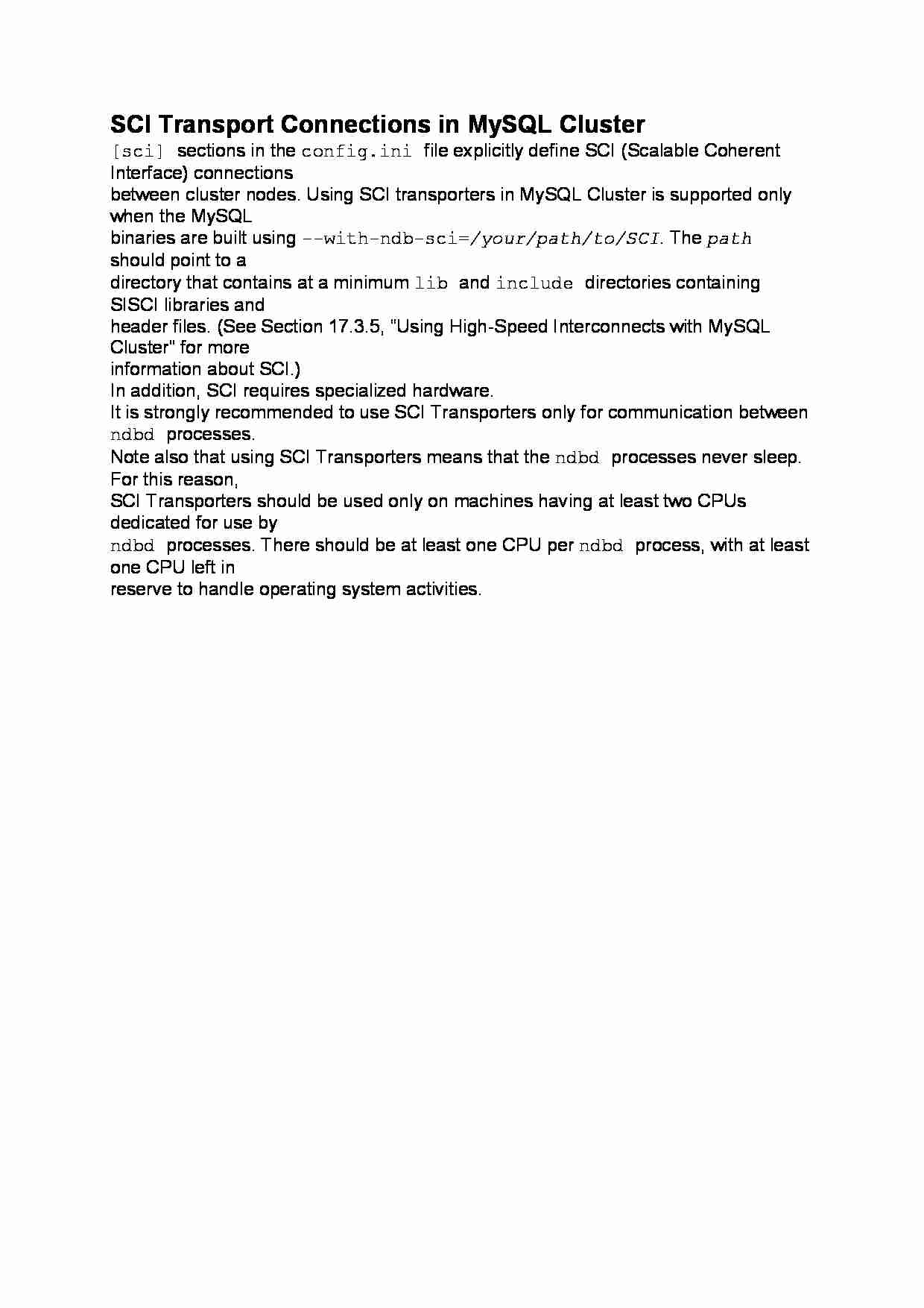 SCI Transport Connections in MySQL Cluster-opracowanie - strona 1