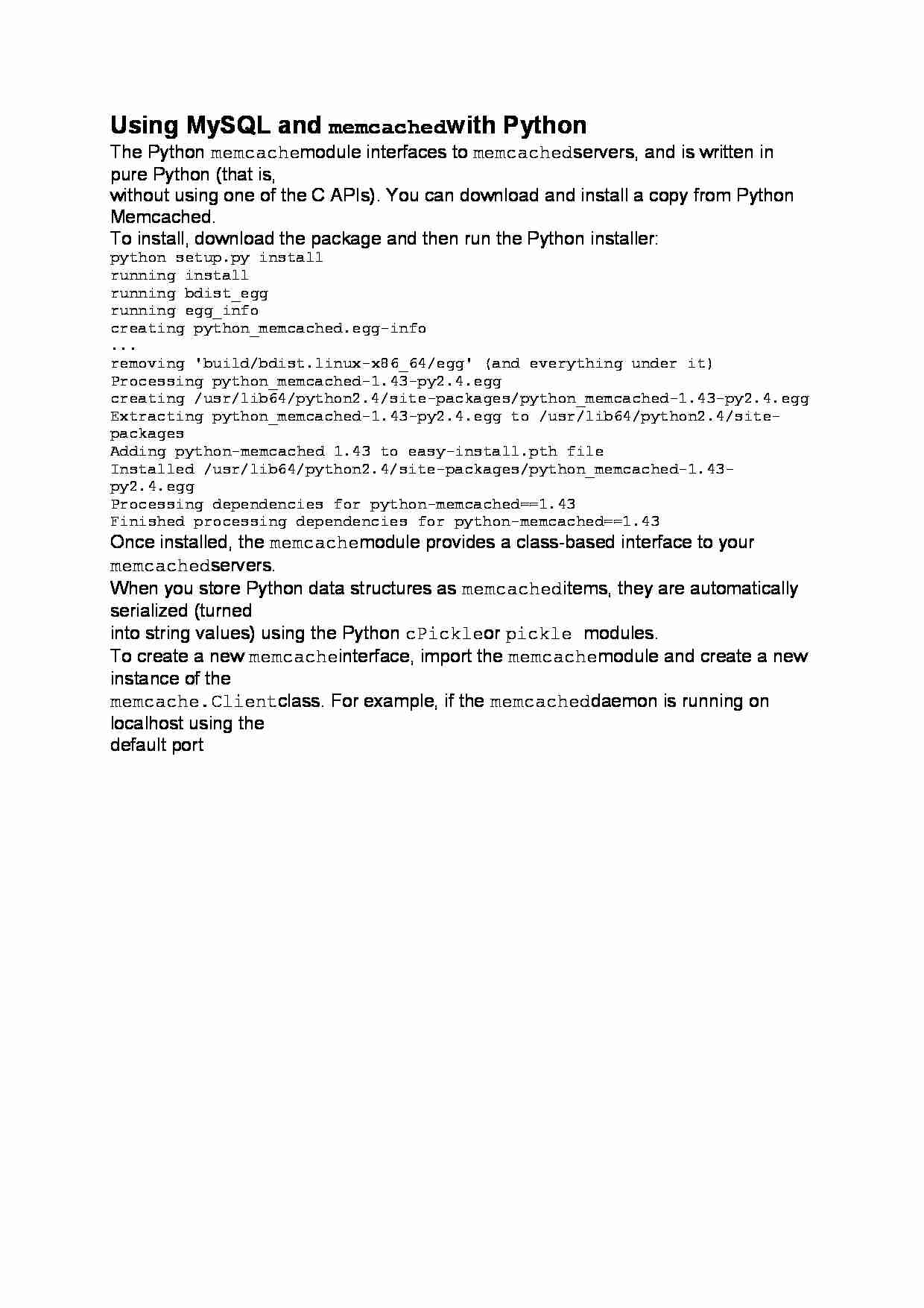 Using MySQL and memcached with Python-opracowanie - strona 1