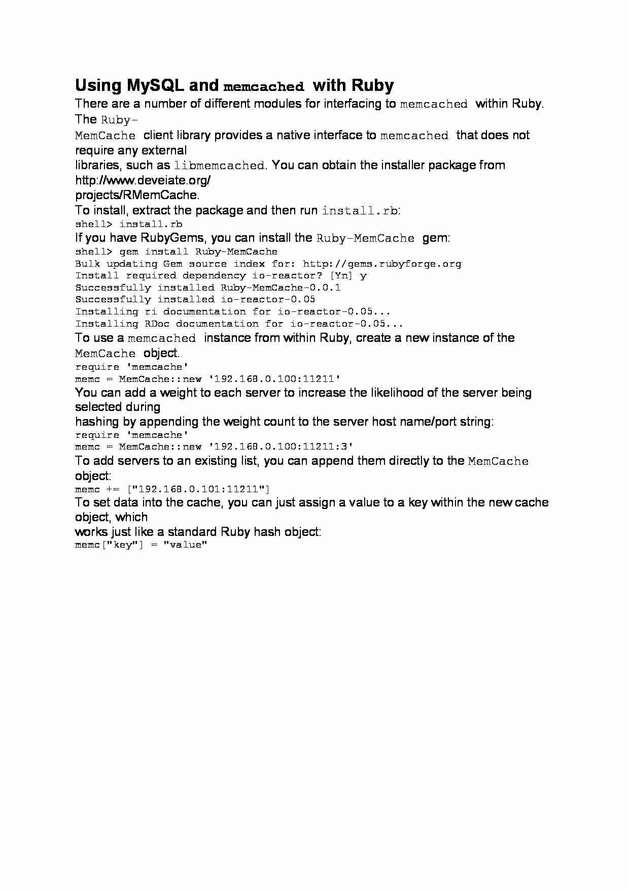 Using MySQL and memcached with Ruby-opracowanie - strona 1