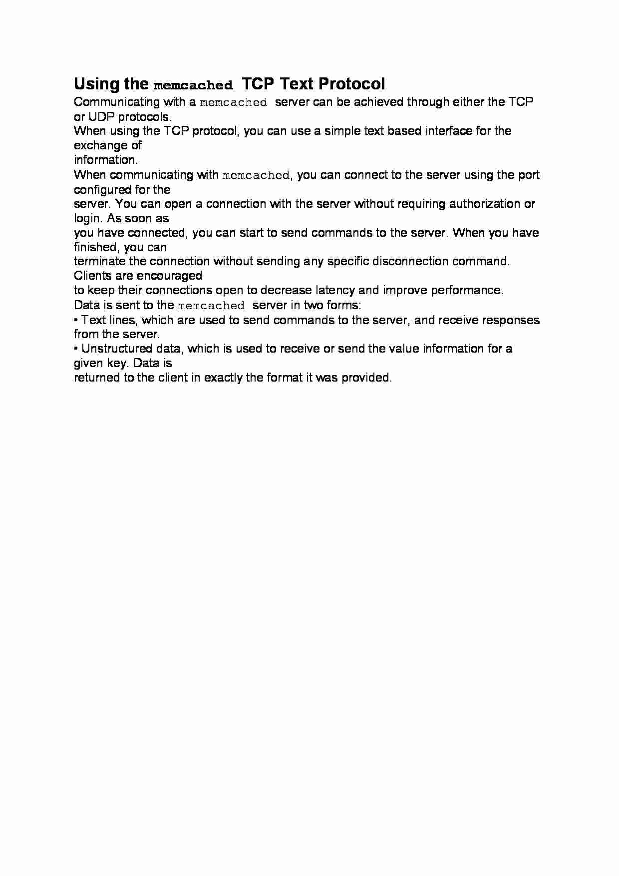 Using the memcached TCP Text Protocol-opracowanie - strona 1