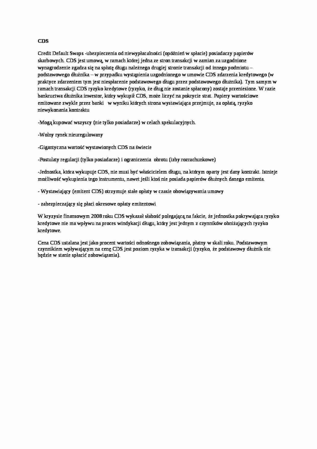 Credit Default Swaps - omówienie  - strona 1