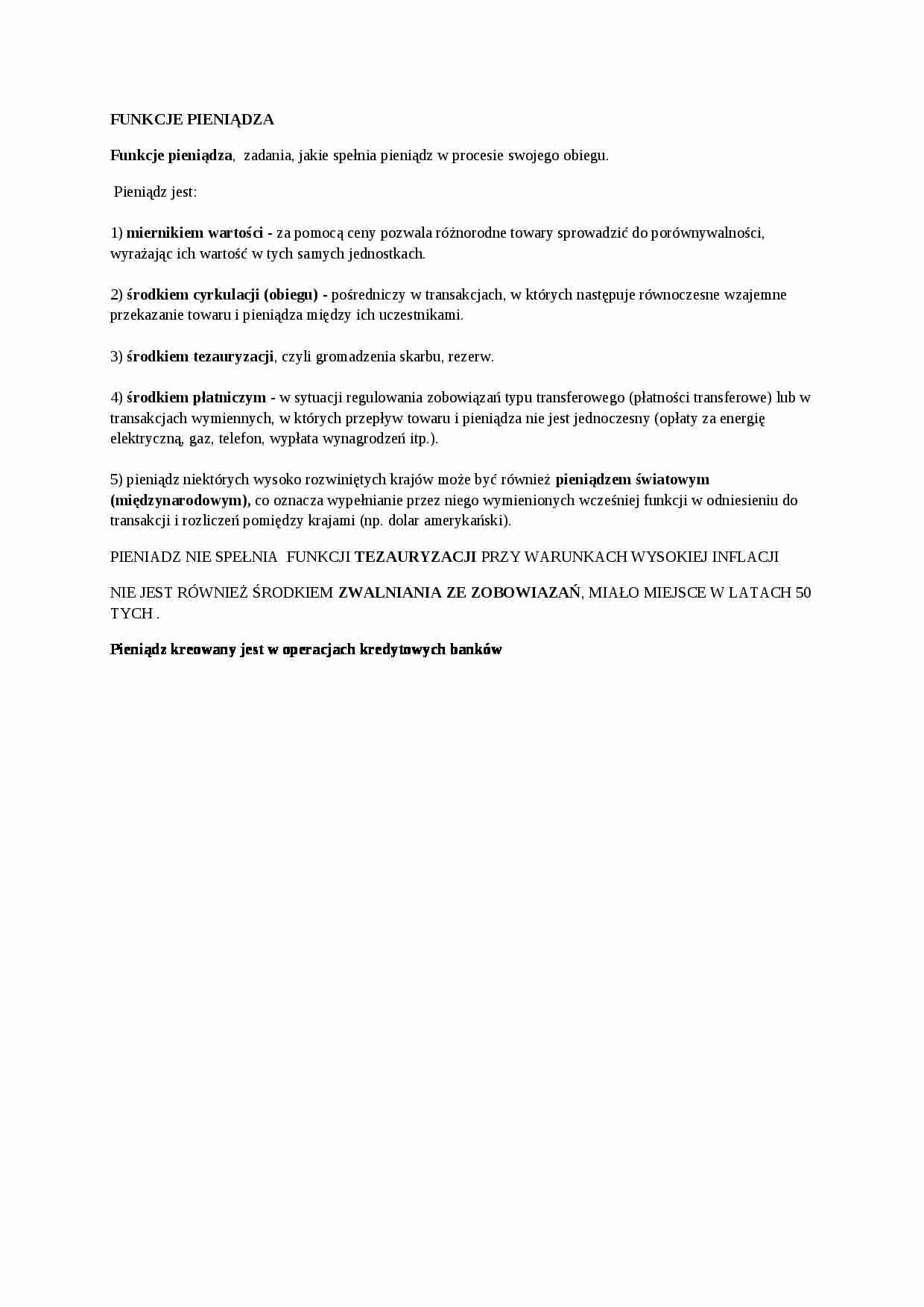 Funkcje pieniądza - omówienie  - strona 1