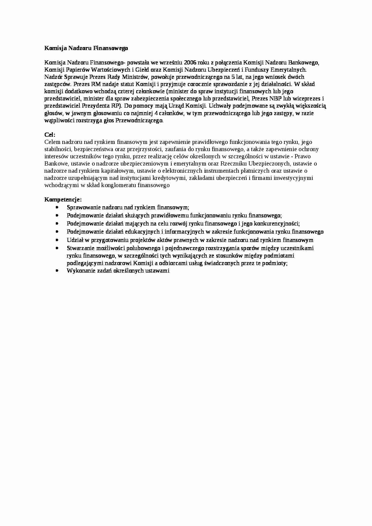 Komisja Nadzoru Finansowego - omówienie  - strona 1