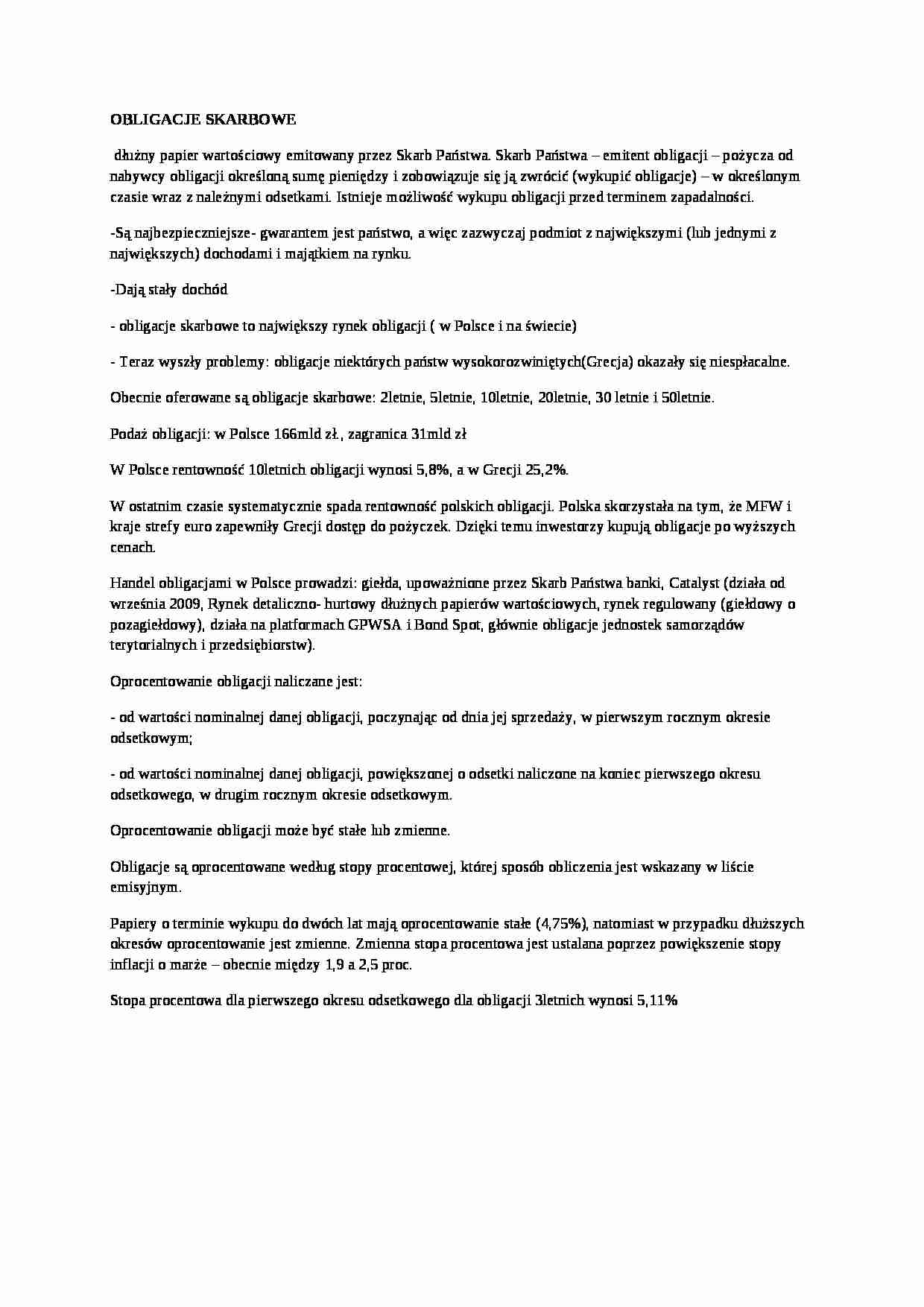 Obligacje skarbowe - omówienie  - strona 1