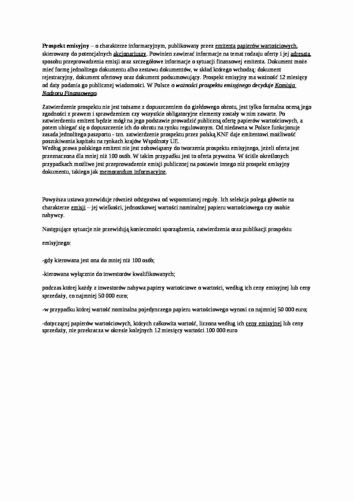 Prospekt emisyjny - omówienie  - strona 1