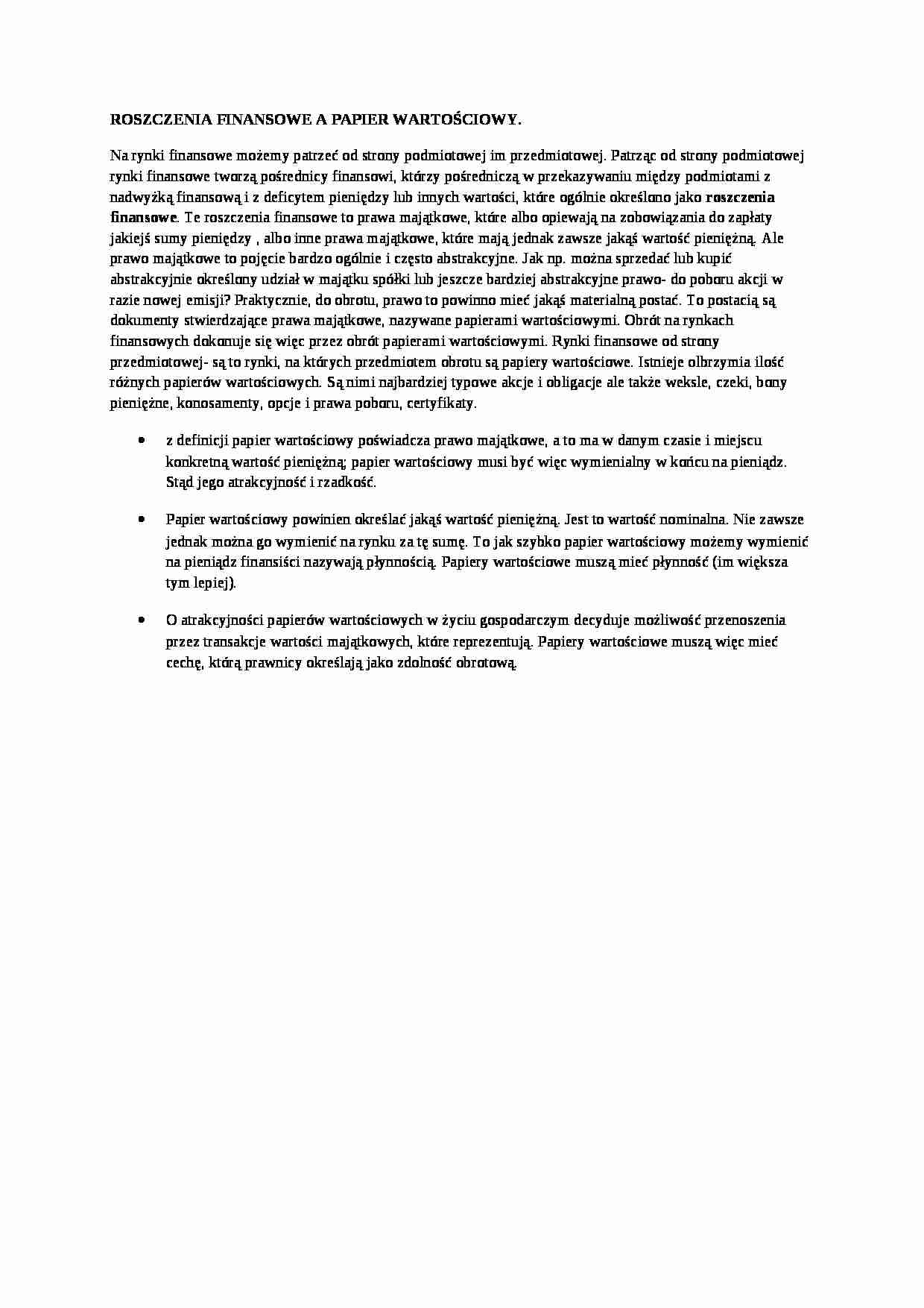 Roszczenia finansowe a papier wartościowy - omówienie  - strona 1