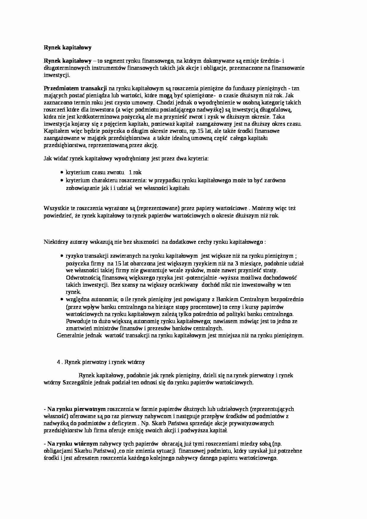 Rynek kapitałowy - omówienie  - strona 1