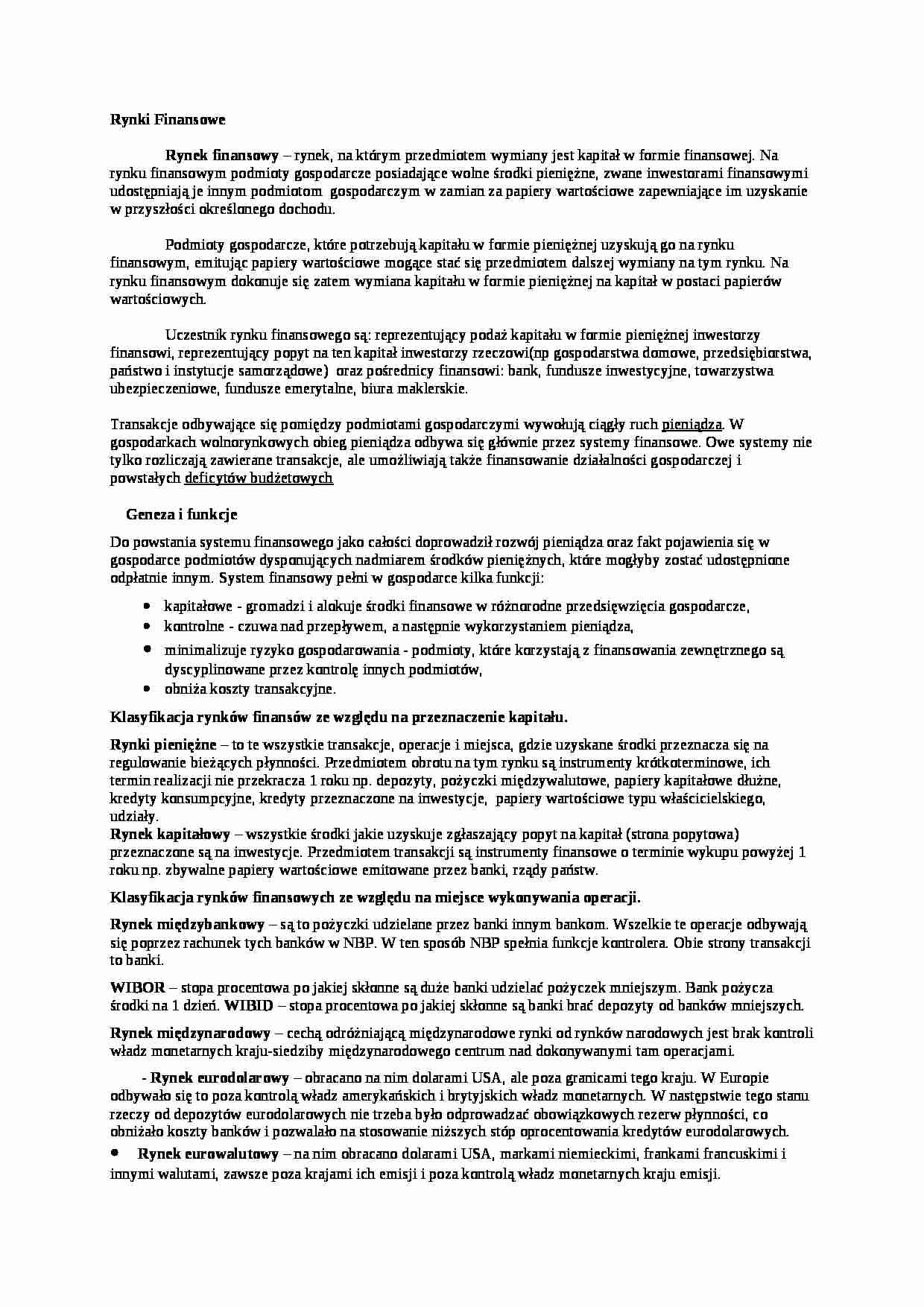 Rynki finansowe - omówienie  - strona 1