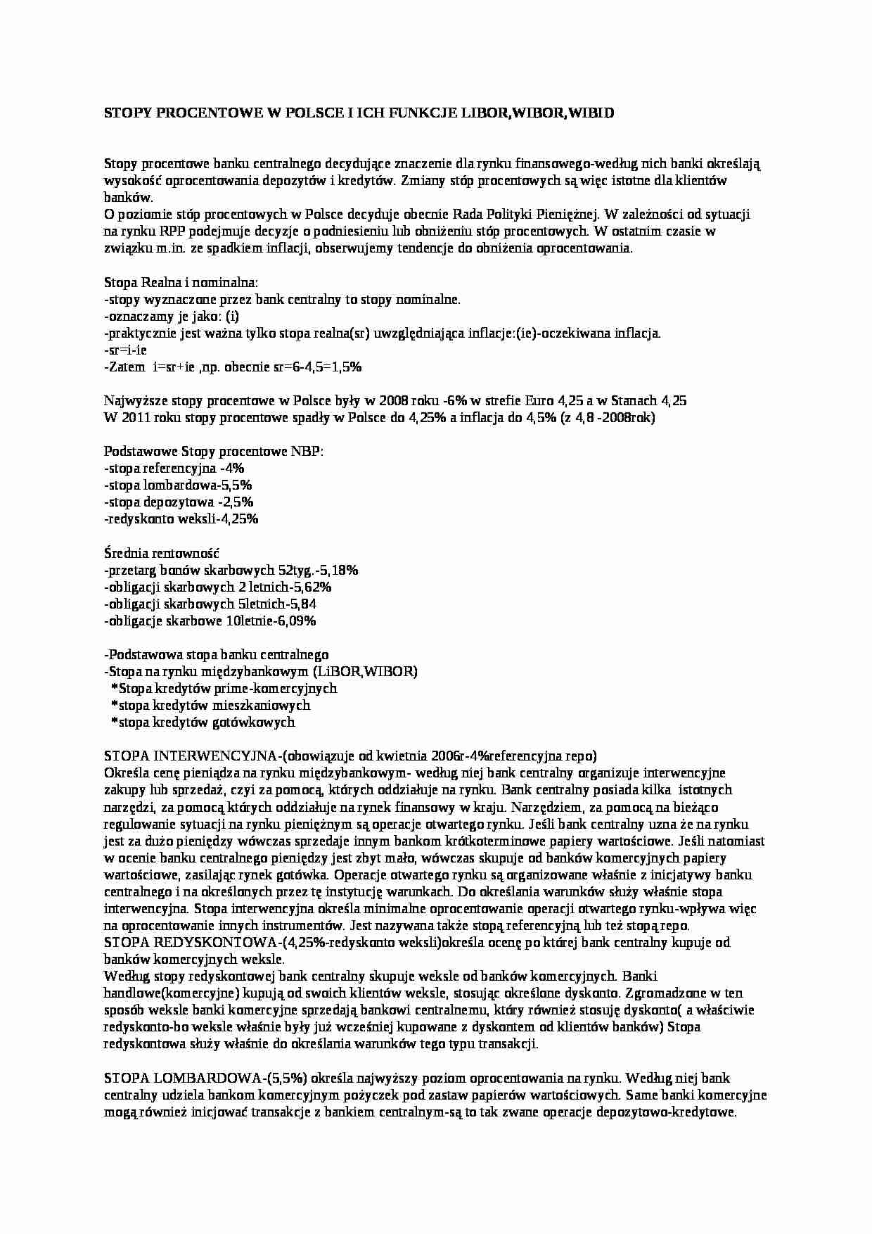 Stopy procentowe, LIBOR, WIBOR, WIBID - omówienie - strona 1