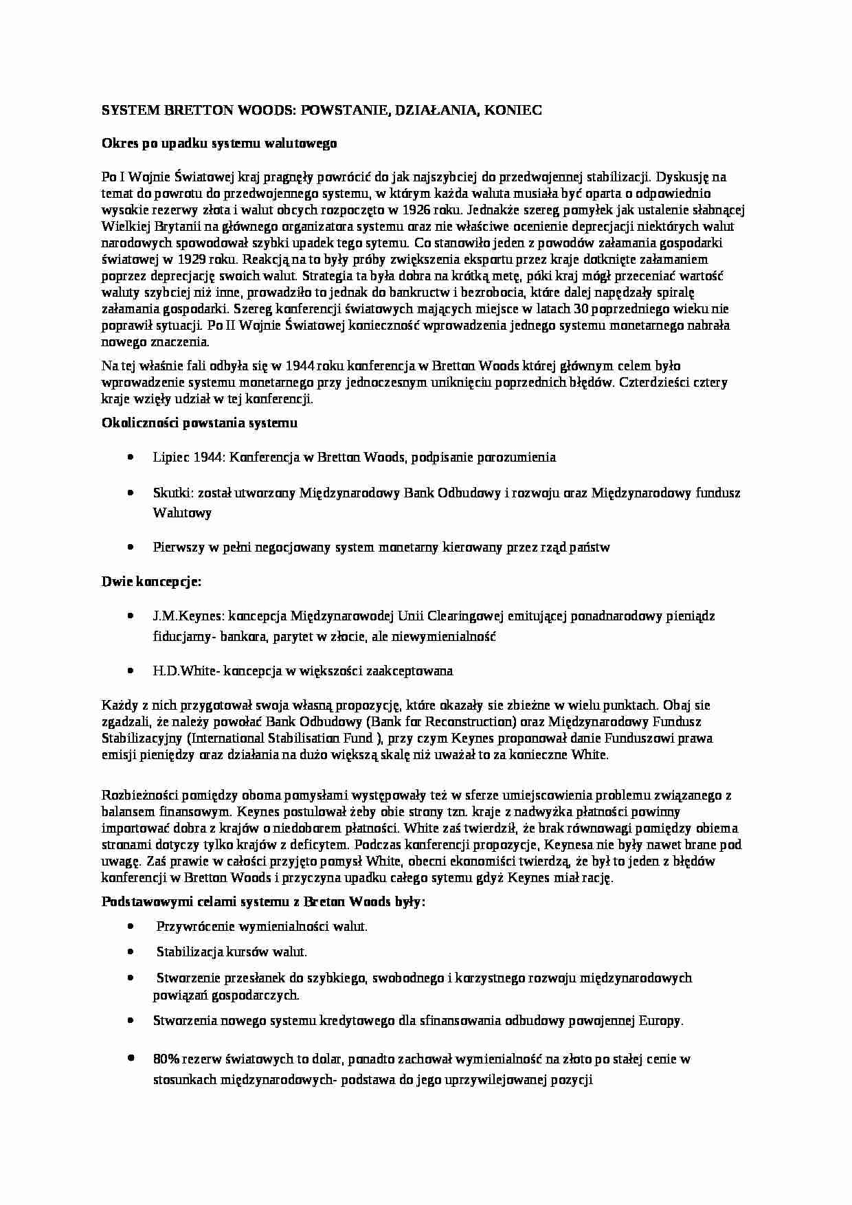 System Bretton Woods - omówienie - strona 1