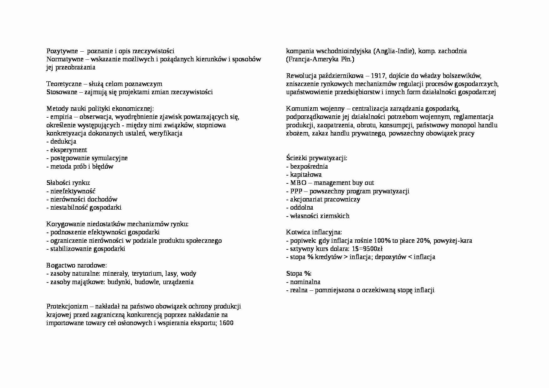 Polityka gospodarcza - dodatkowe pytania na egzamin - strona 1