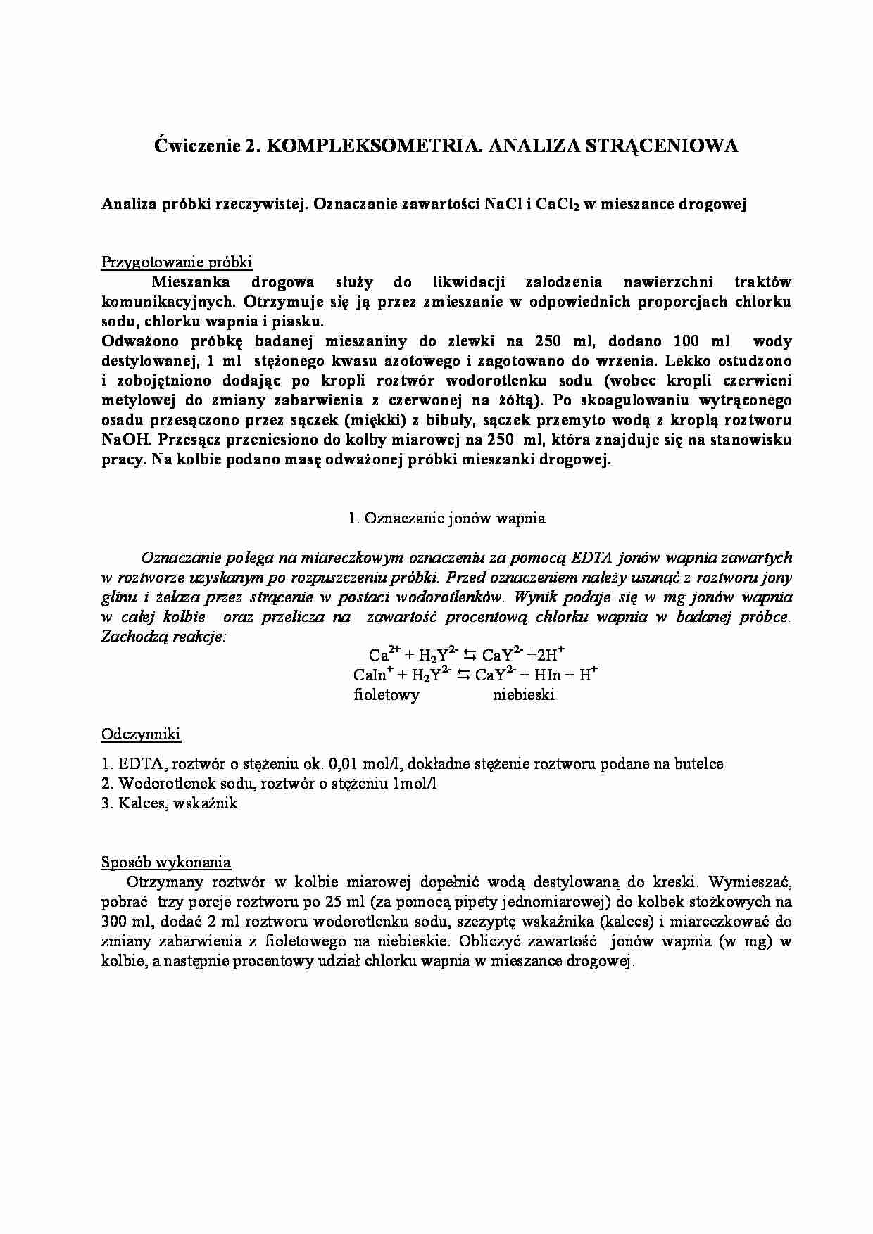 Instrukcja do ćwiczenia ChA2 - Kompleksometria, analiza strąceniowa - strona 1