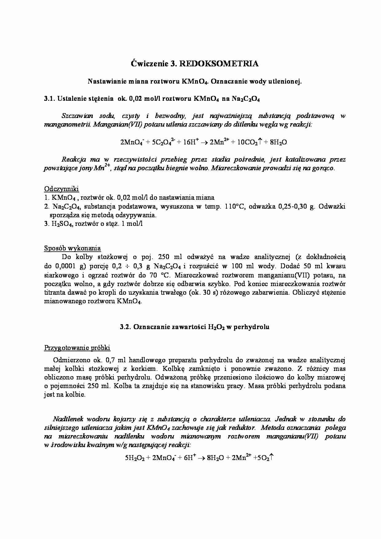 Instrukcja do ćwiczenia ChA3 - Redoksometria - strona 1