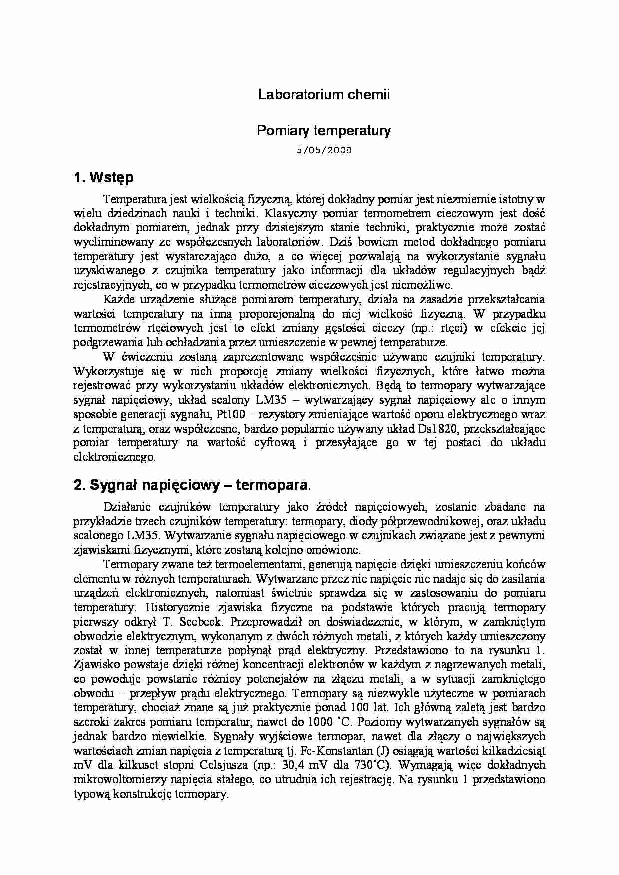 Pomiar temperatury - ćwiczenie  - strona 1