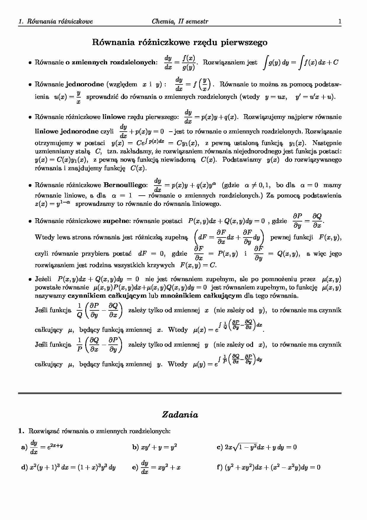 Równania różniczkowe - omówienie  - strona 1