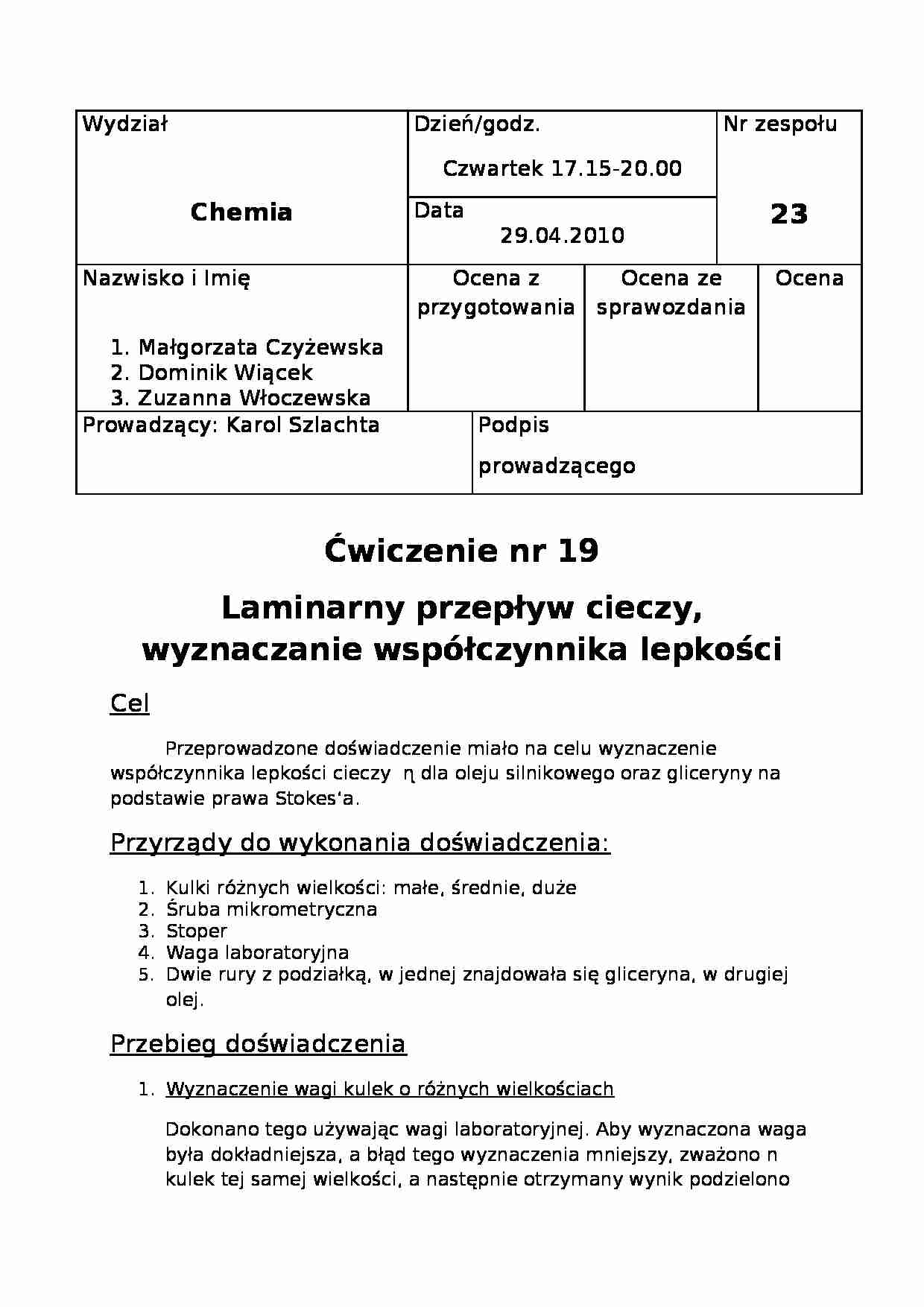 wyznaczanie współczynnika lepkości cieczy 2 - strona 1