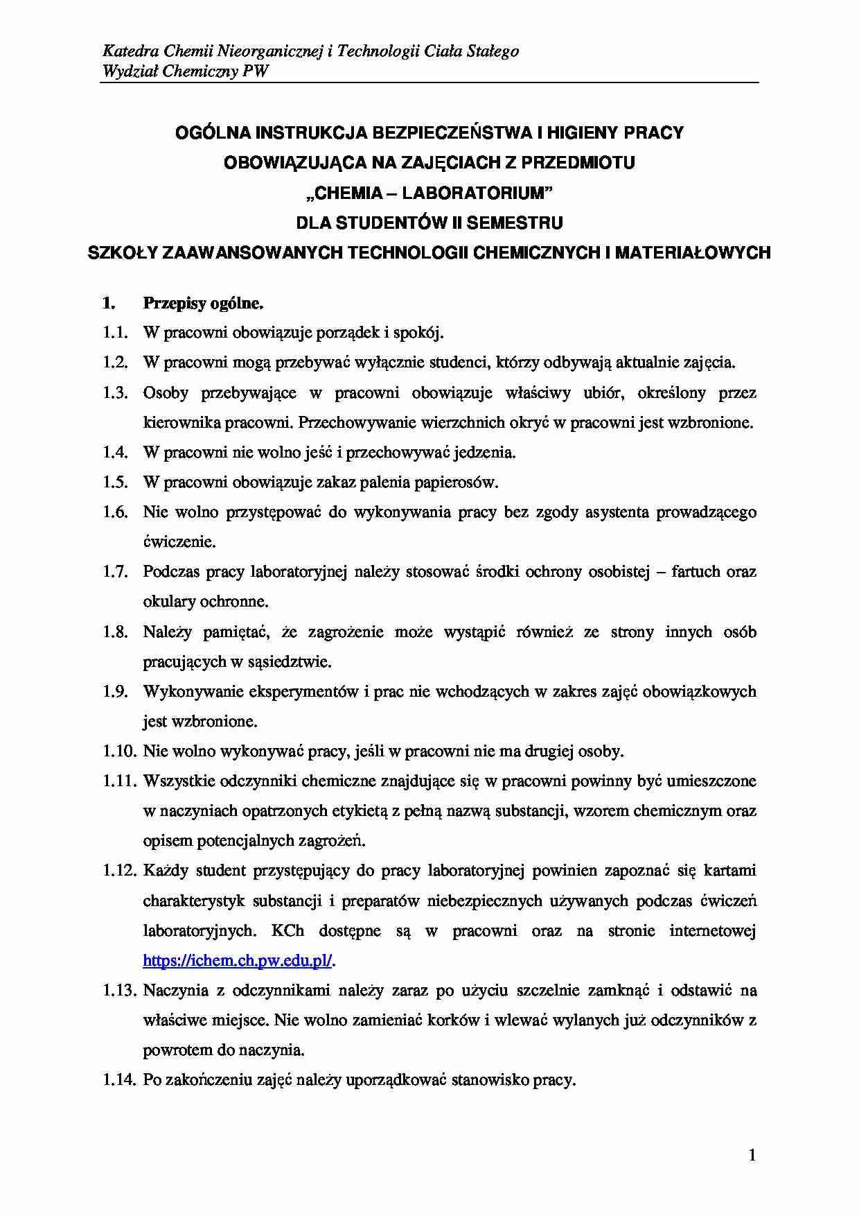 Instrukcja BHP - omówienie  - strona 1
