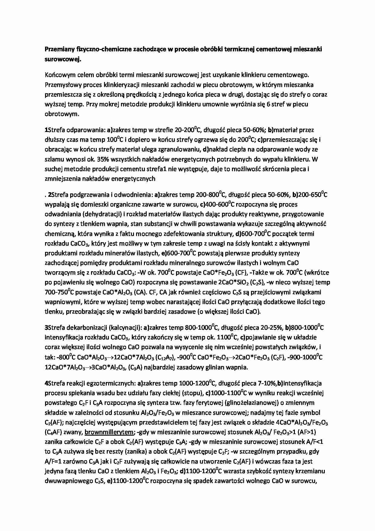Wykład - obróbka termiczna cementowa  mieszanki surowcowej - strona 1