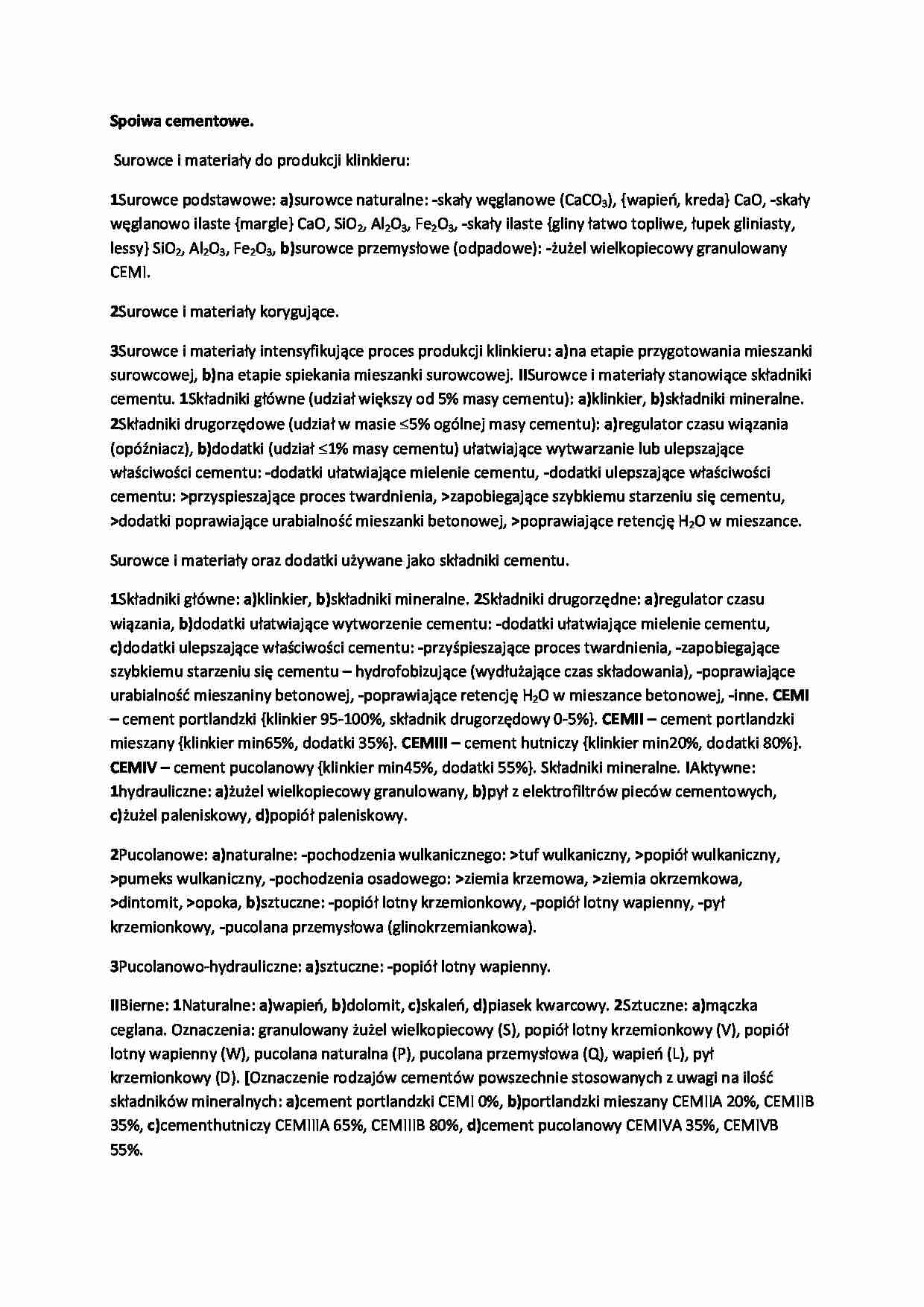 Spoiwa cementowe i reakcje przebiegające w stopie - wykład - strona 1