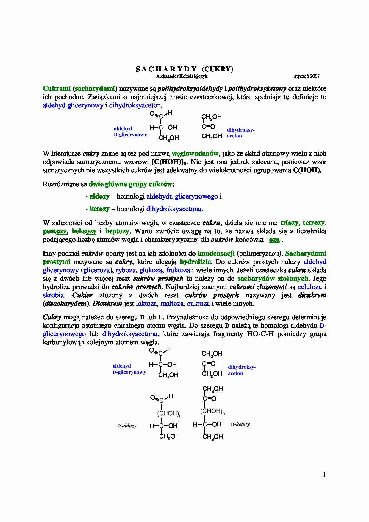 Cukry i sacharydy - omówienie  - strona 1