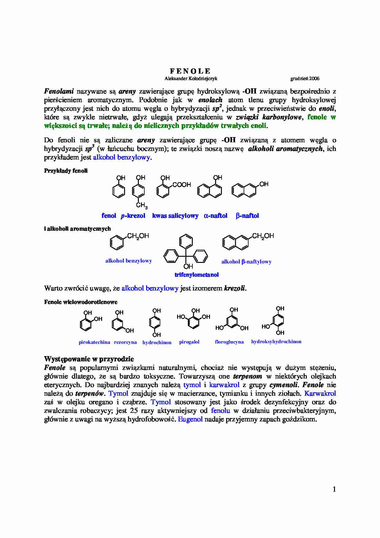Fenole - omówienie  - strona 1